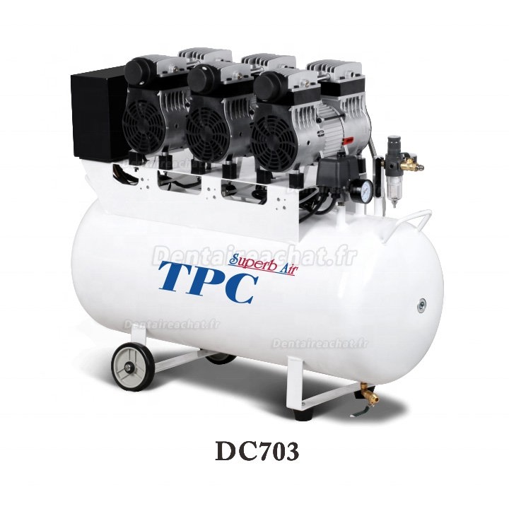 TPC DC701/702/703/704 compresseur dentaire silencieux sans huile 32-120L 2-4HP